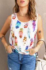 White Aztec Feather Tank Top