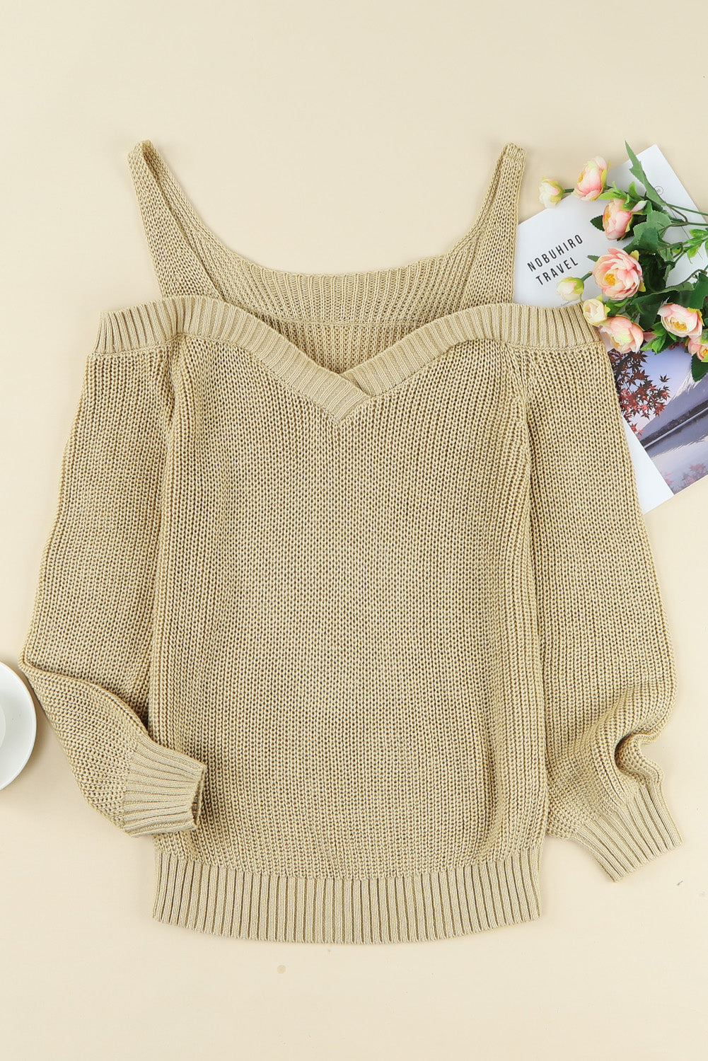 White Dew Shoulder Knitted Sweater
