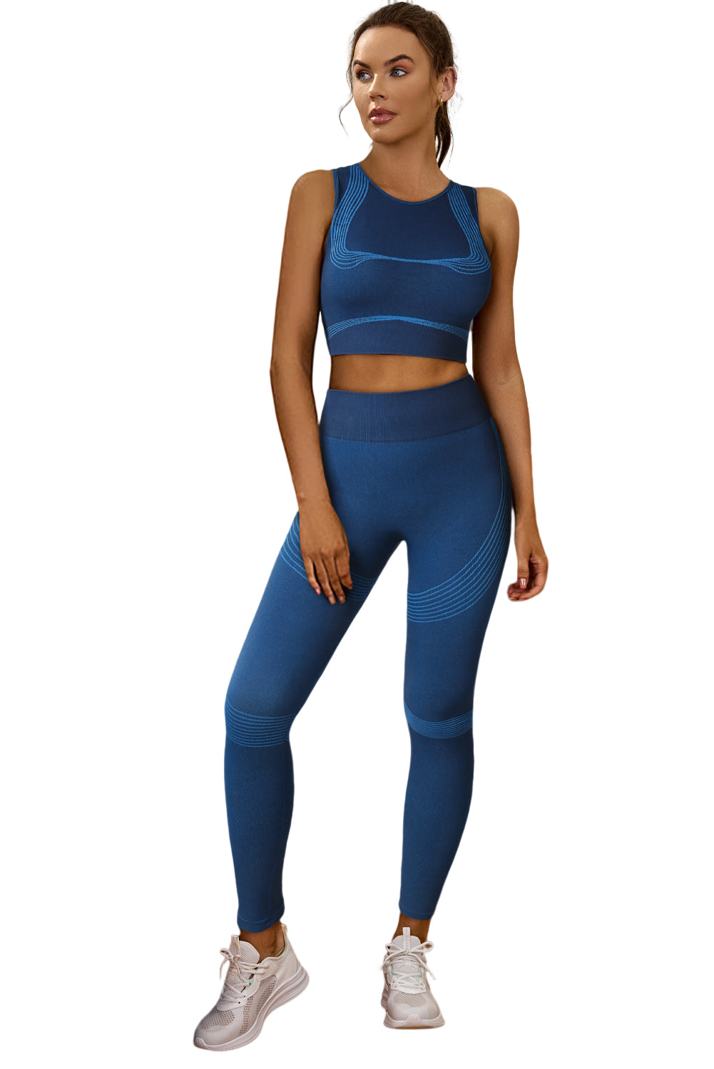 Blue Stream Line Detail Seamless High Stretch Sports Set