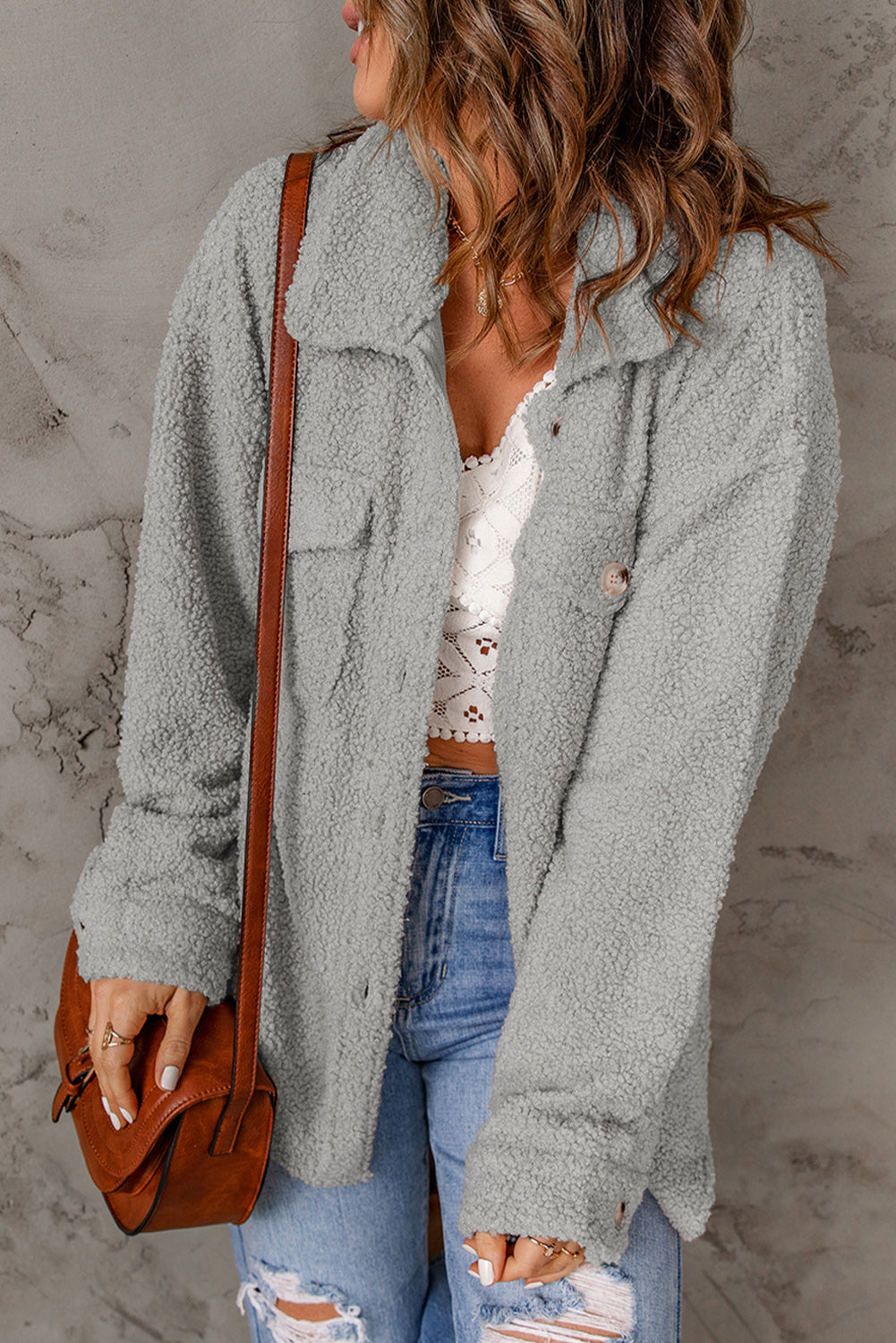 Brown Flap Pockets Button Front Jacket