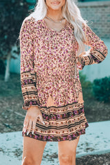 Pink Split V Neck Boho Floral Dress