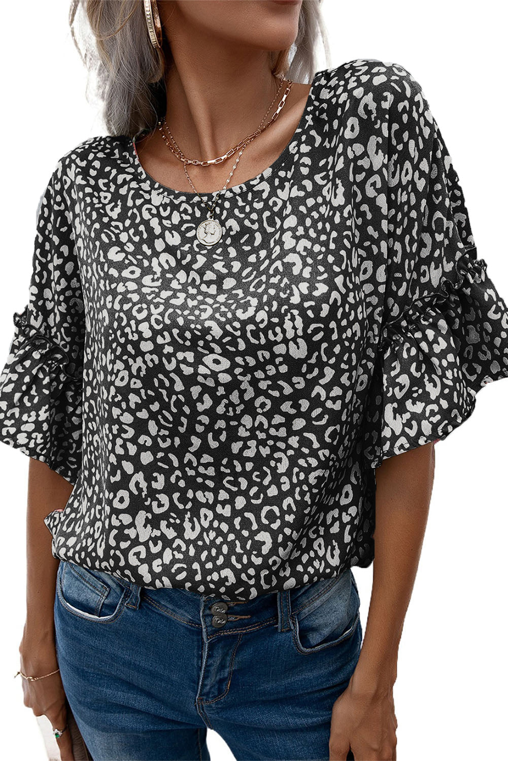 Pink Leopard Spotted Ruffle Sleeve T-Shirt