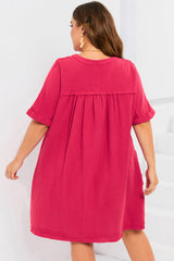 Rose Plus Size Ruched V Neck Pocket Short Sleeves Mini Dress