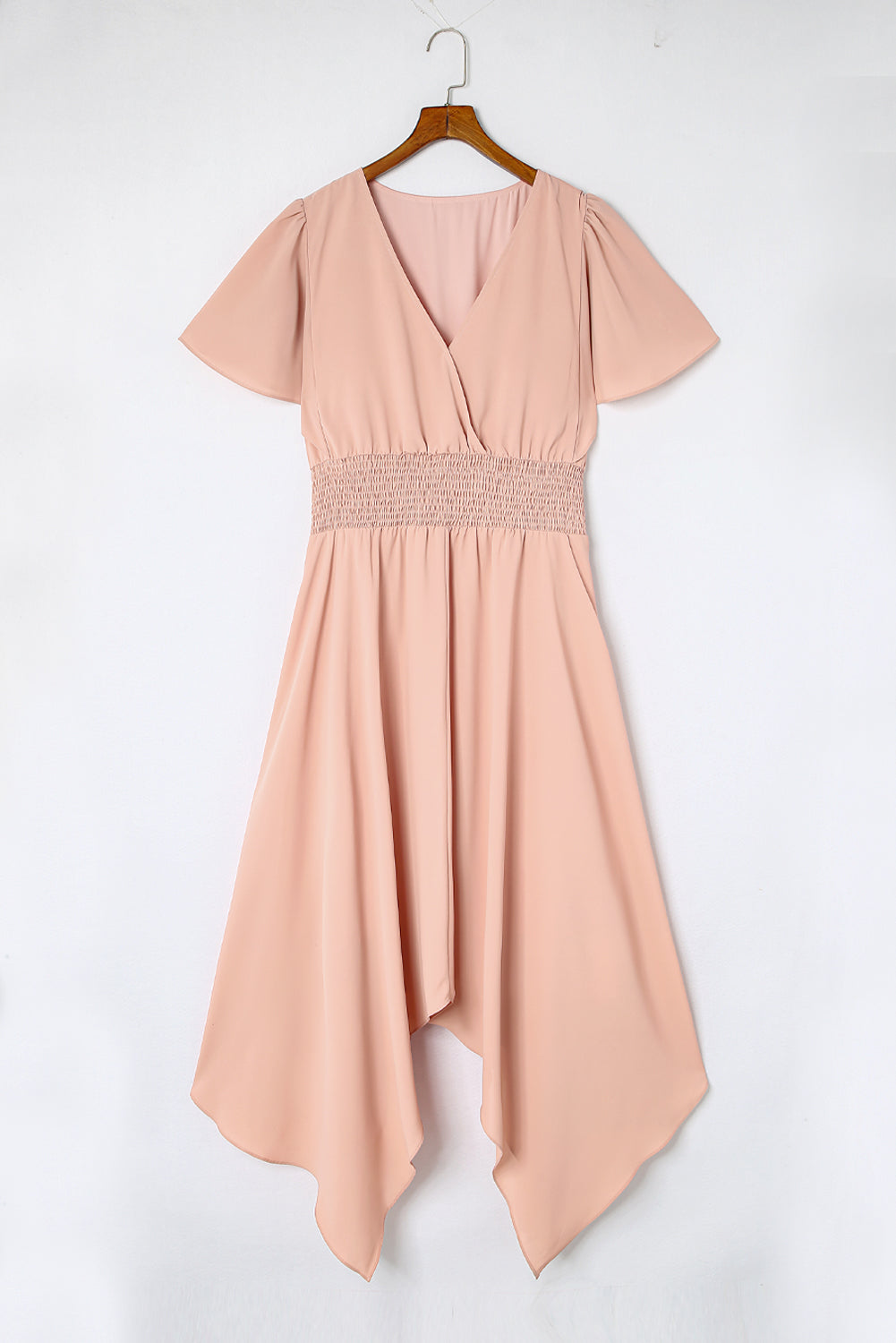 Pink Wrap V Neck Plus Size Handkerchief Dress