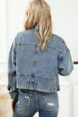 Sky Blue Rivet Studded Pocketed Denim Jacket