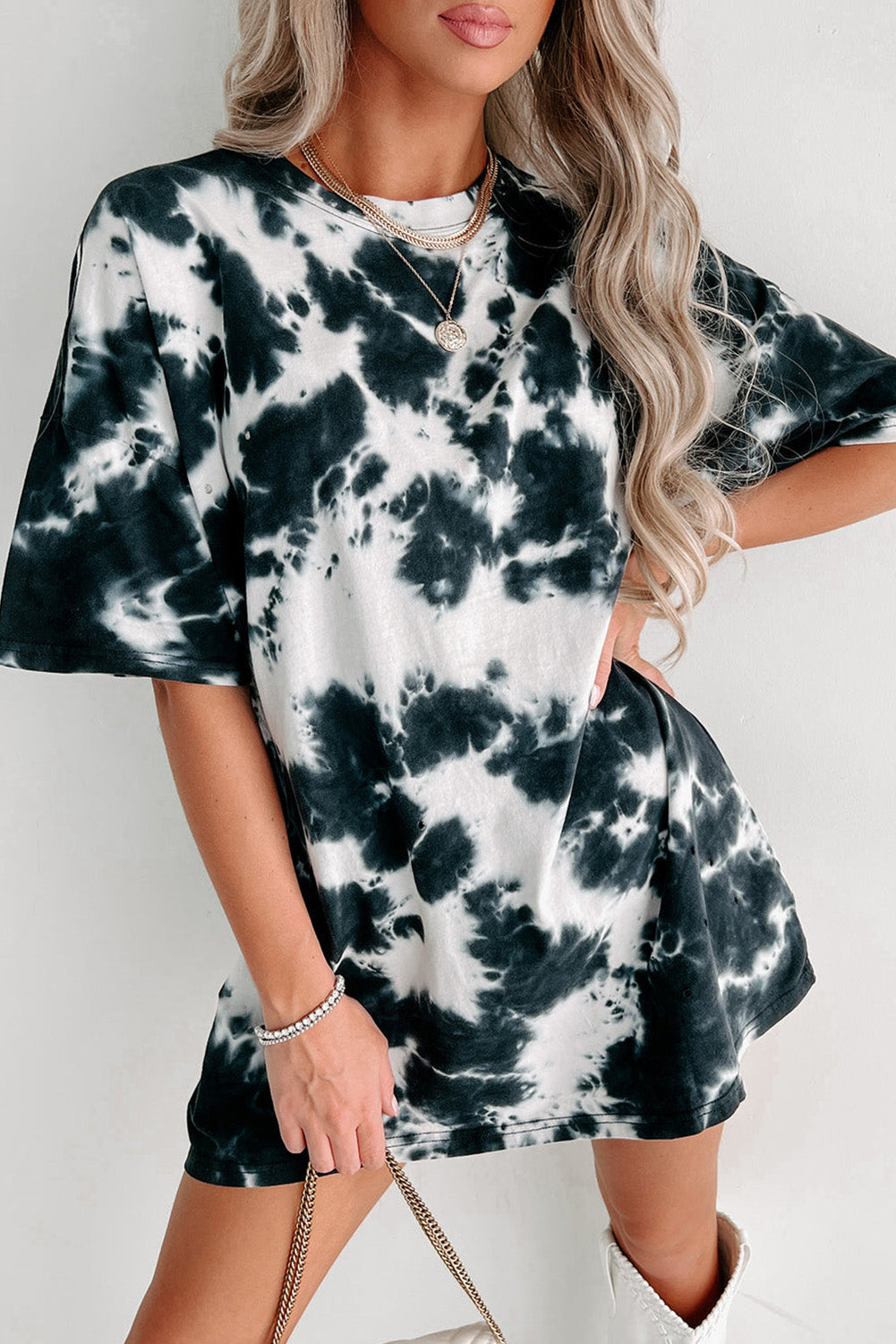 Sky Blue Spaghetti Strap Tie Dye Slit Maxi Dress