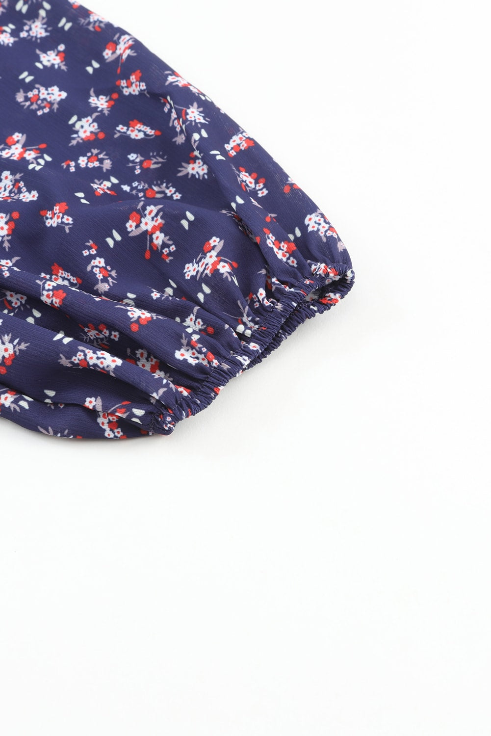 Blue Floral Print Smocked Square Neck Bubble Sleeve Dress