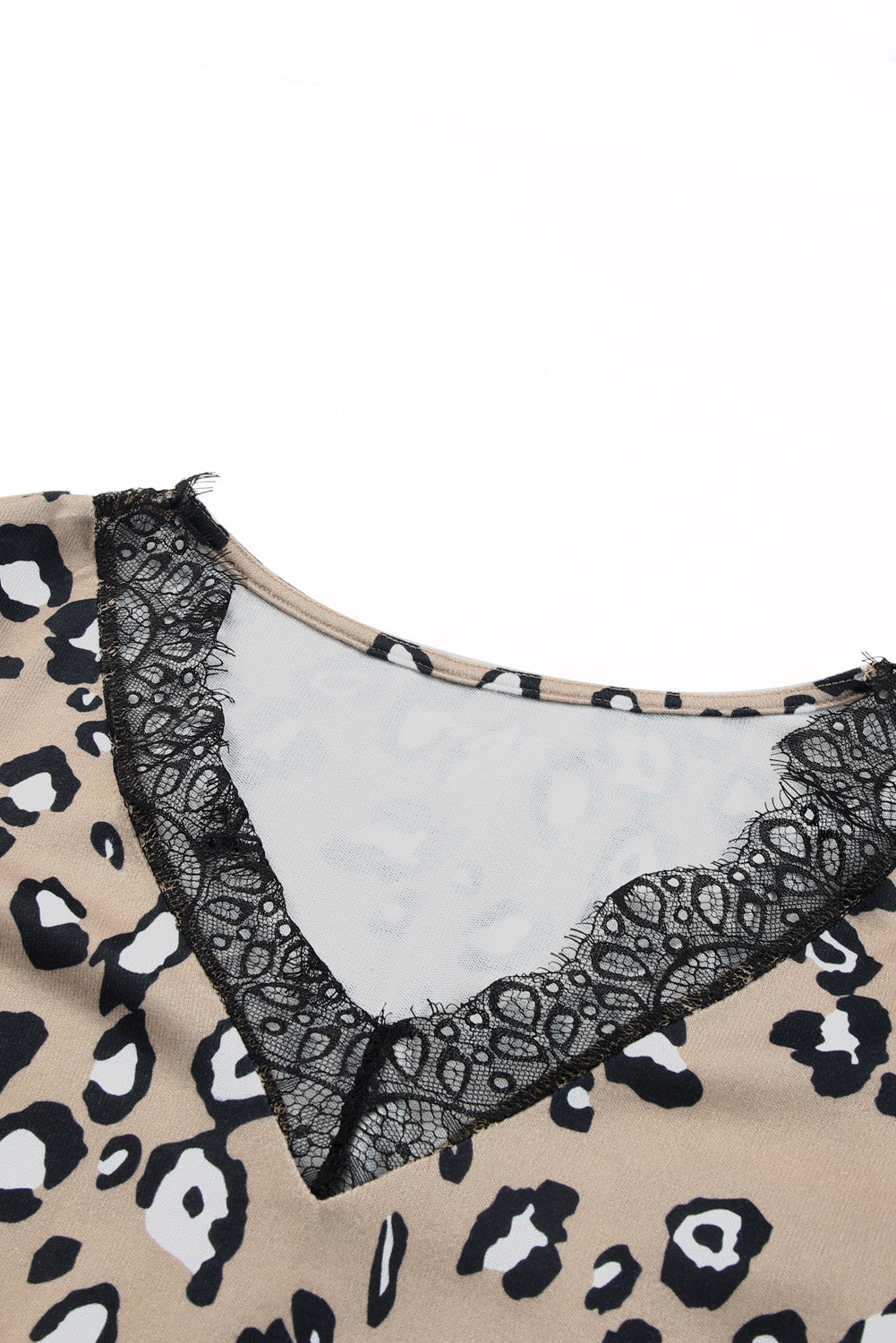 Leopard Print Lace Trim V Neck Top