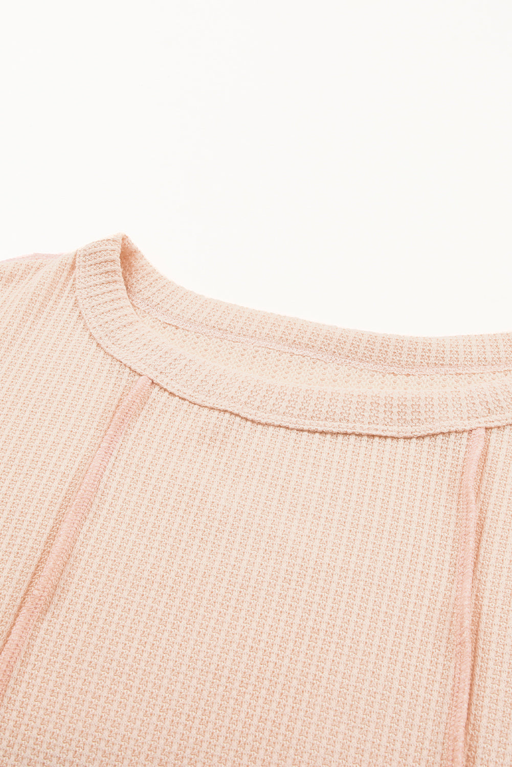 Apricot Waffle Knit Patchwork Long Sleeve Top