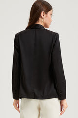 Black Pocketed Single Button Lapel Neck Blazer