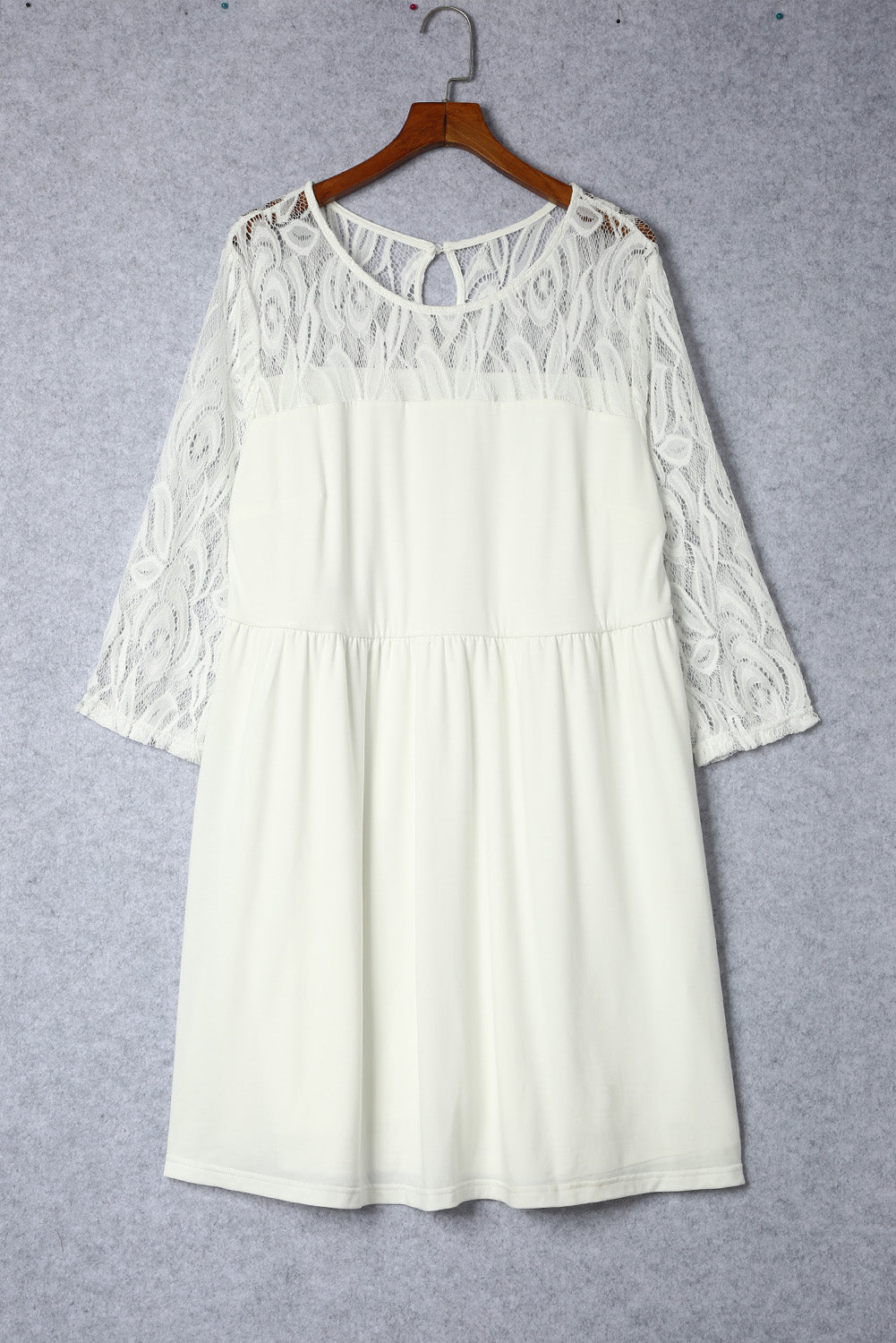 White Plus Size Lace Mesh Splice Babydoll Dress