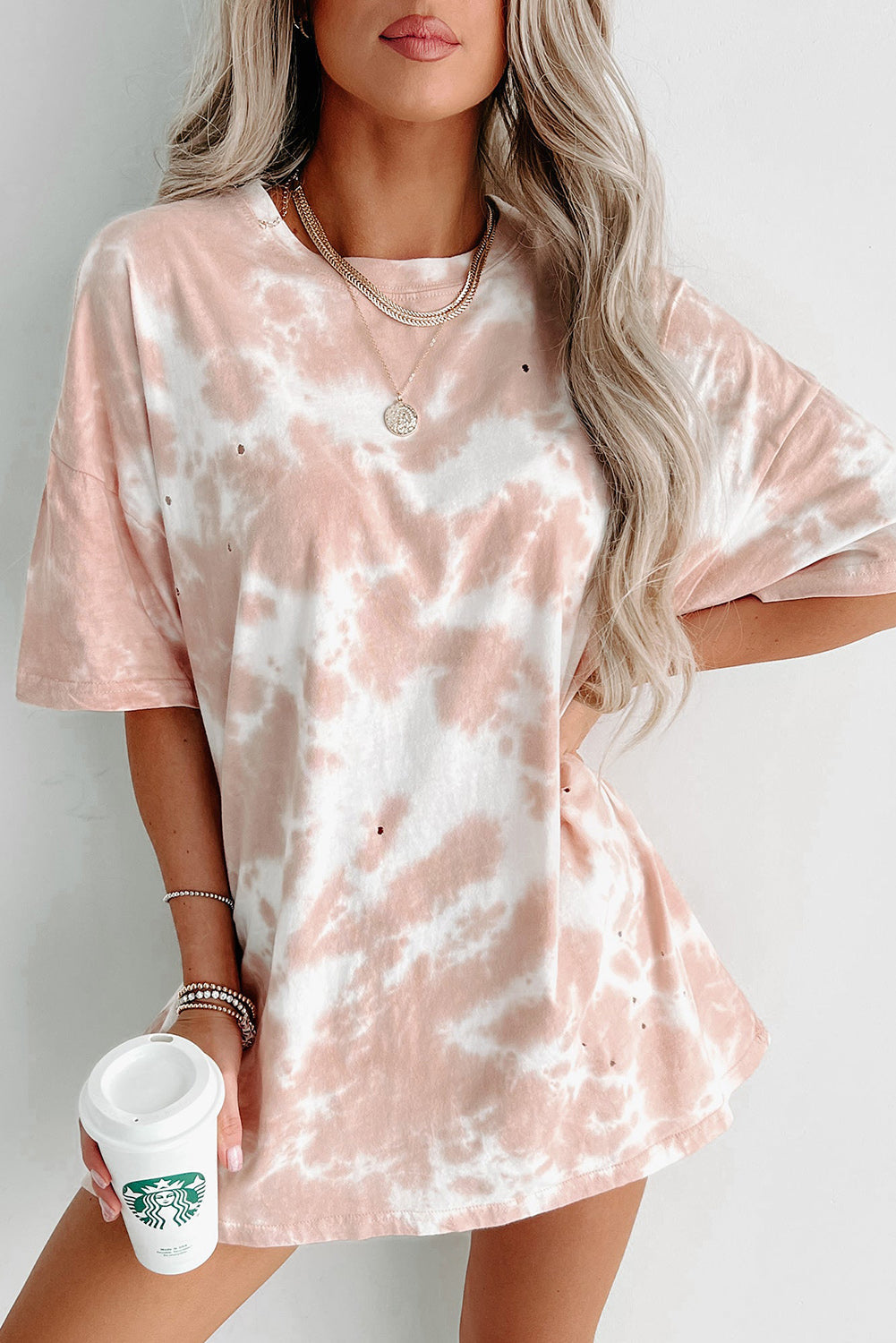 Sky Blue Spaghetti Strap Tie Dye Slit Maxi Dress