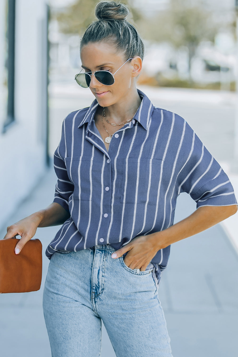 Black Pocketed Striped Shirt