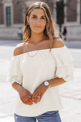 Apricot Tiered Ruffled Half Sleeve Off Shoulder Blouse