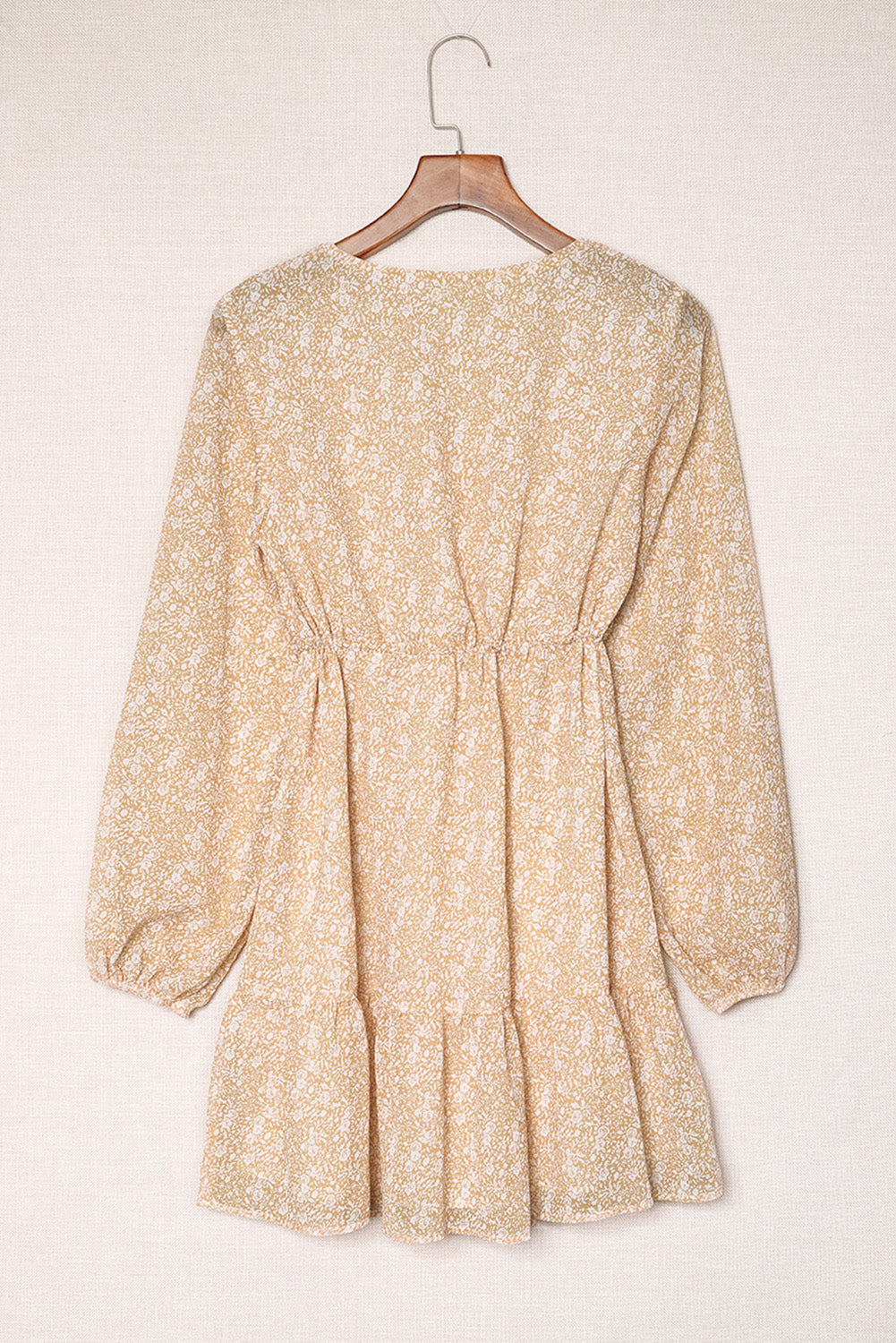 Brown Buttons Front Bubble Sleeve Shirt Floral Dress