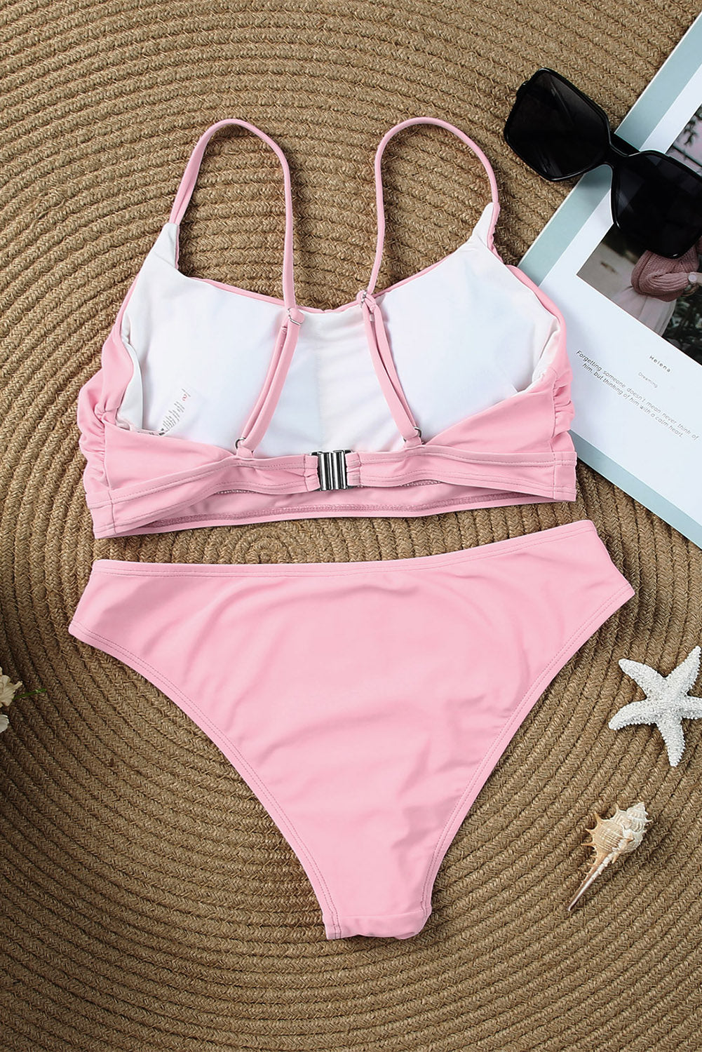 Pink Ruched Bikini Solid 2pcs Swimsuit