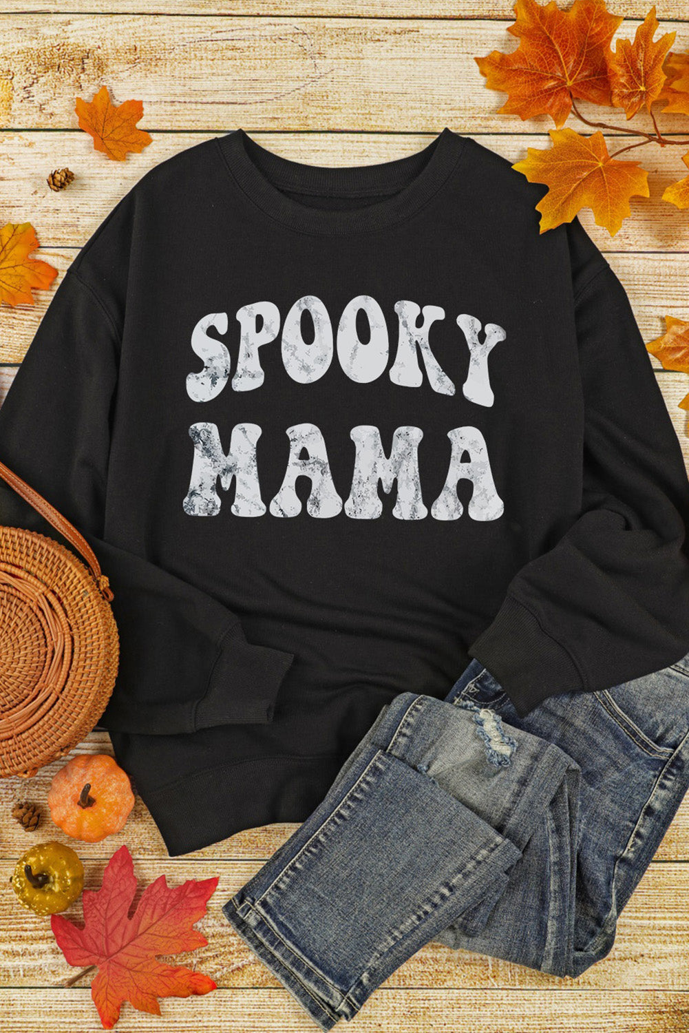 Black Spooky Season Halloween Fashion Graphic Sweatshirt