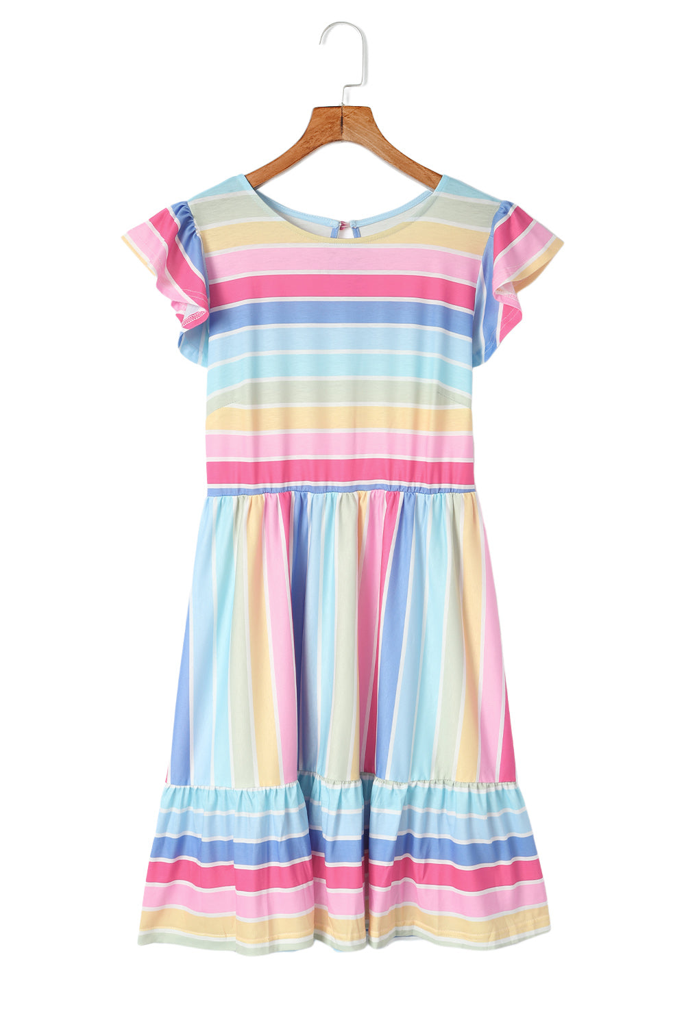 Multicolor Striped Ruffle Flared Babydoll Dress