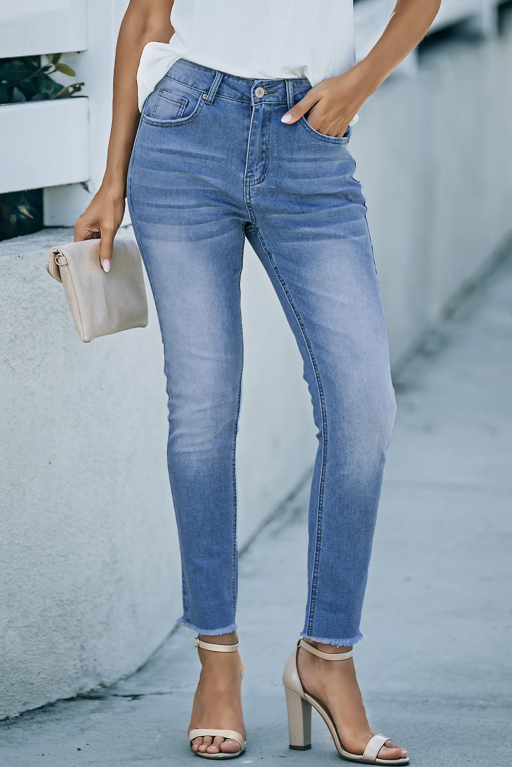 Blue High Waist Ankle-Length Skinny Jeans