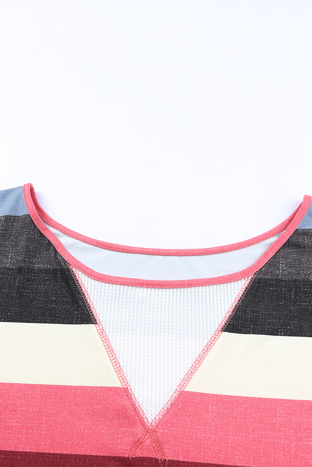 Multicolor Striped Mesh Splicing Round Neck Long Sleeve Top