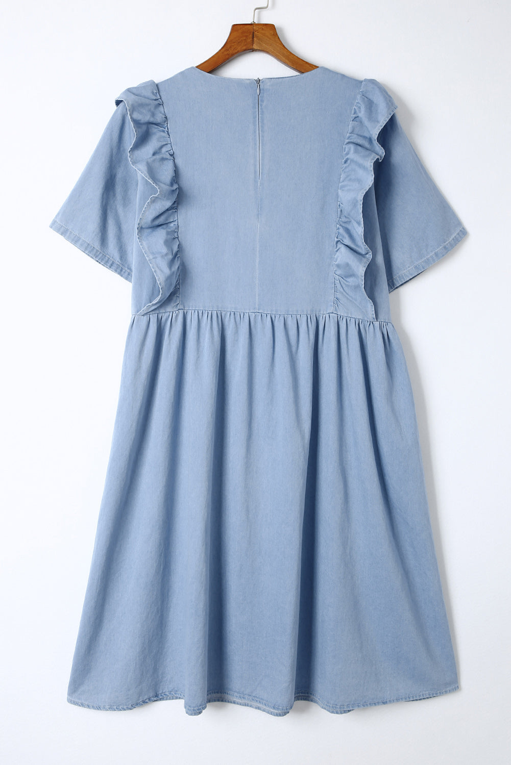 Sky Blue Ruffle Chambray Midi Dress