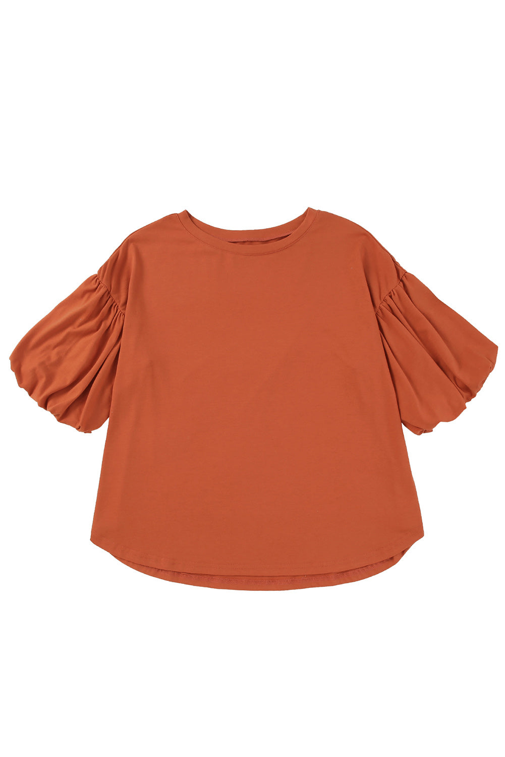 Orange Joint Bubble Sleeve Round Neck Blouse