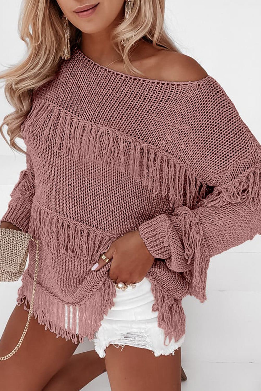 Black Boho Tasseled Knitted Sweater