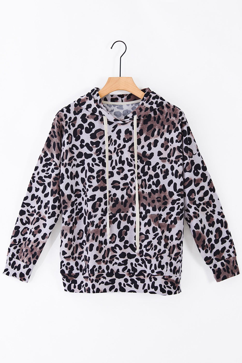 Leopard Print Kangaroo Pocket Pullover Hoodie