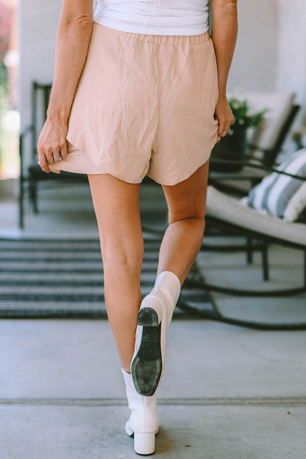 Khaki Ruffle Layered High Waist Flowy Shorts