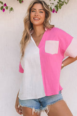 Rose Collared Neck Color Block Polo Shirt