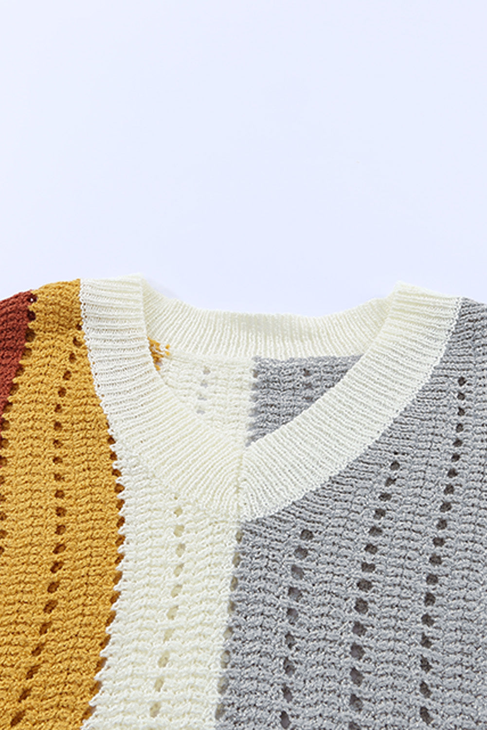 Multicolor Color Block Patchwork V Neck Knit Sweater