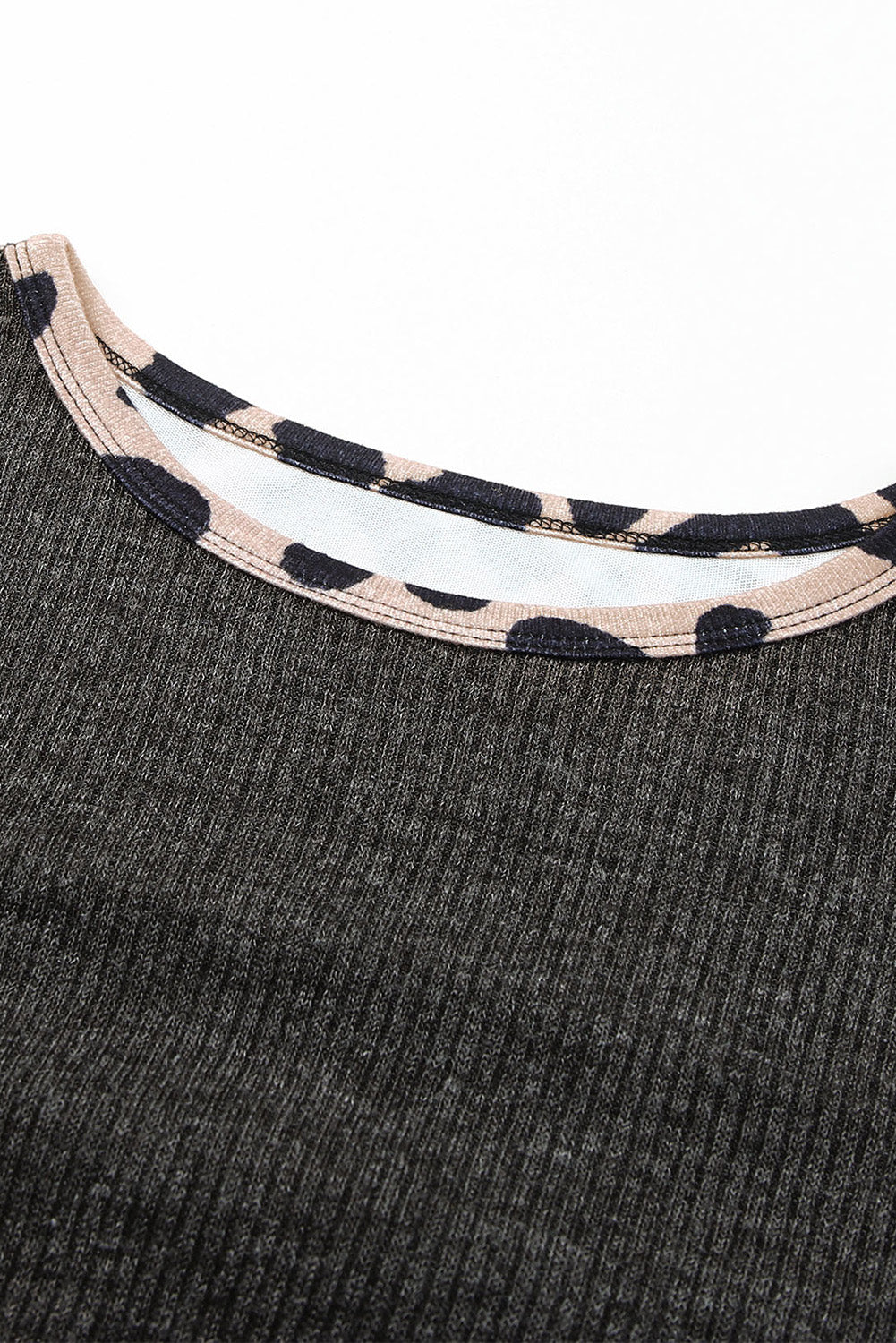 Black Leopard Contrast Trim Knit Top
