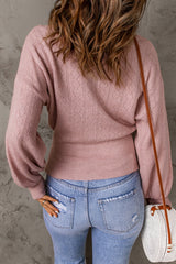 Pink V Neck Buttoned Bishop Sleeve Cardigan