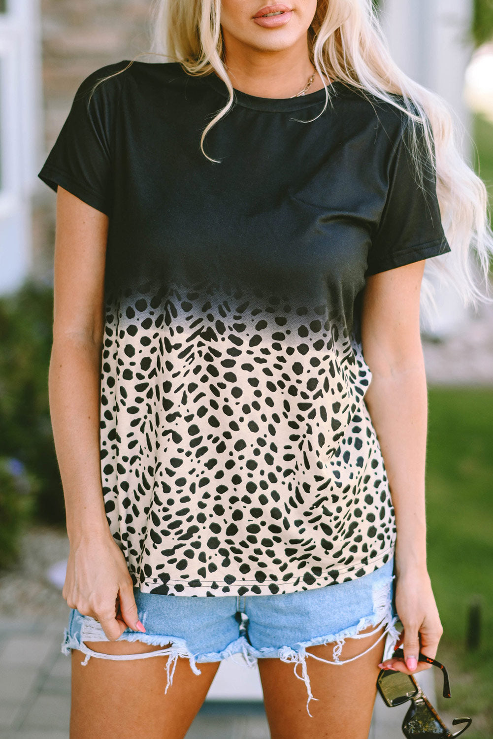 Black Gradient Leopard Lace V Neckline Tank Top