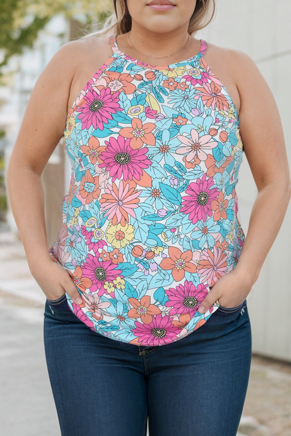 Multicolor Floral Print Sleeveless Tank Top