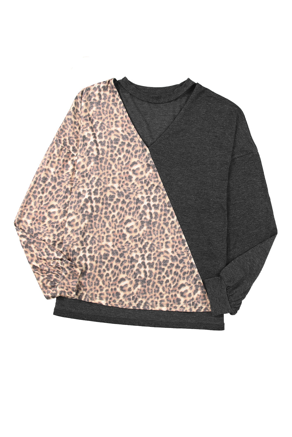 Half Leopard Keyhole Long Sleeve Top