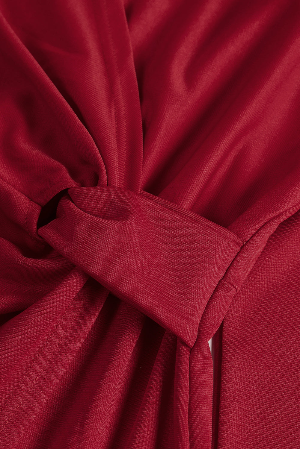 Red Black Long Sleeve V Neck Twist Front Slit Long Dress