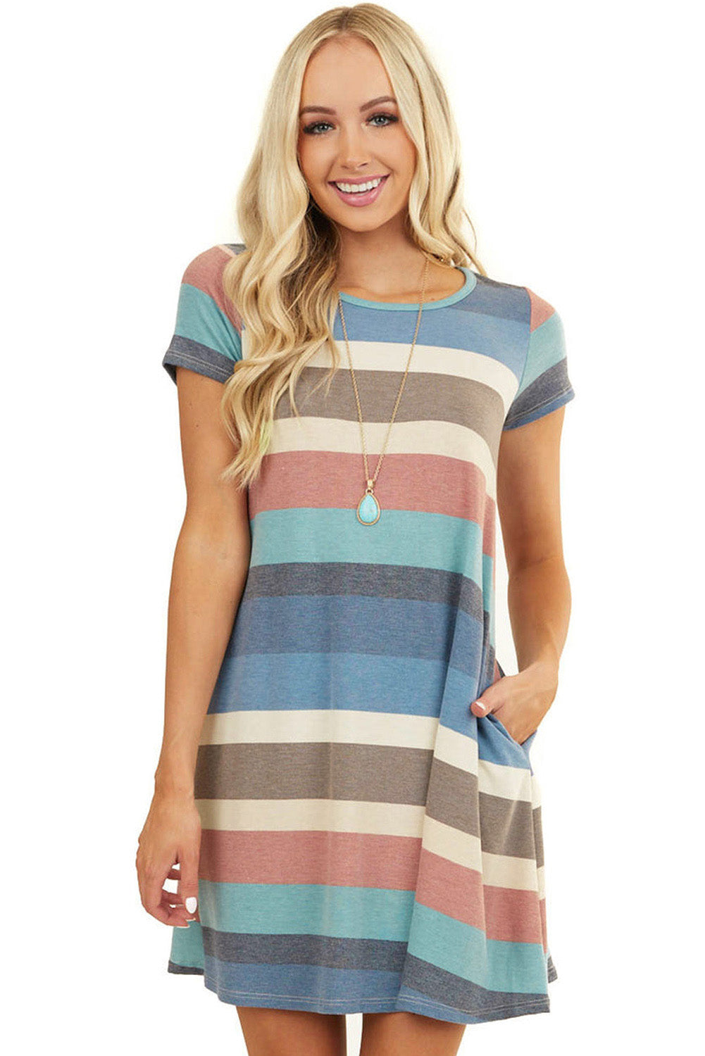 Multicolor Stripe Print Slit Maxi Tank Top Dress