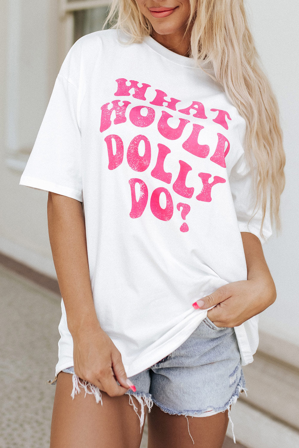 Beige WHAT WOULD DOLLY DO Printed Boyfriend T Shirt