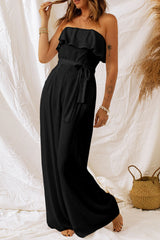 Black Ruffled Bandeau Wide Leg Jumpsuit