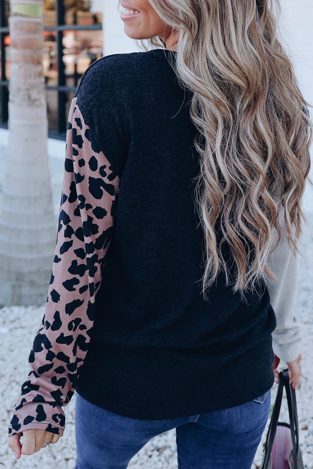 Black Leopard Colorblock Long Sleeve Top