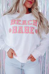 White BEACH BABE Slogan Graphic Casual Sweatshirt