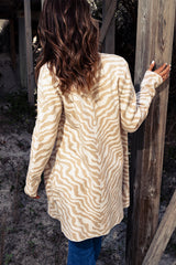 Apricot Zebra Print Open Front Long Cardigan