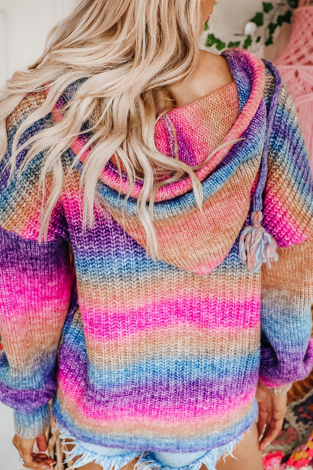 Multicolor Ombre Kangaroo Pocket Hooded Sweater