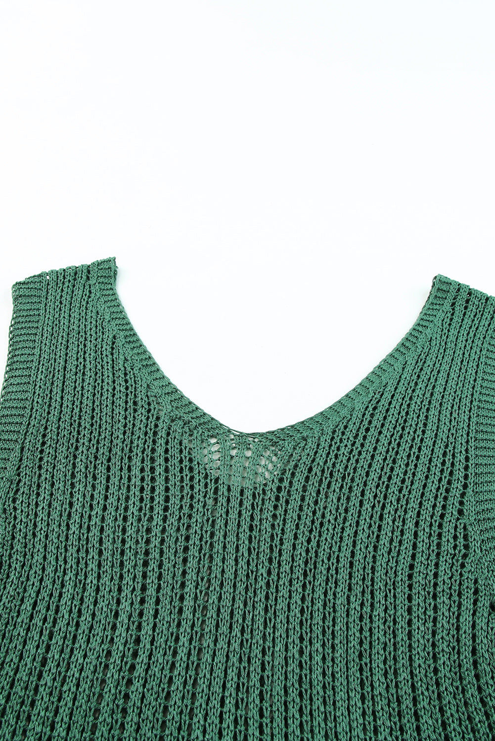 Green Hollowed Knit V Neck Tank Top