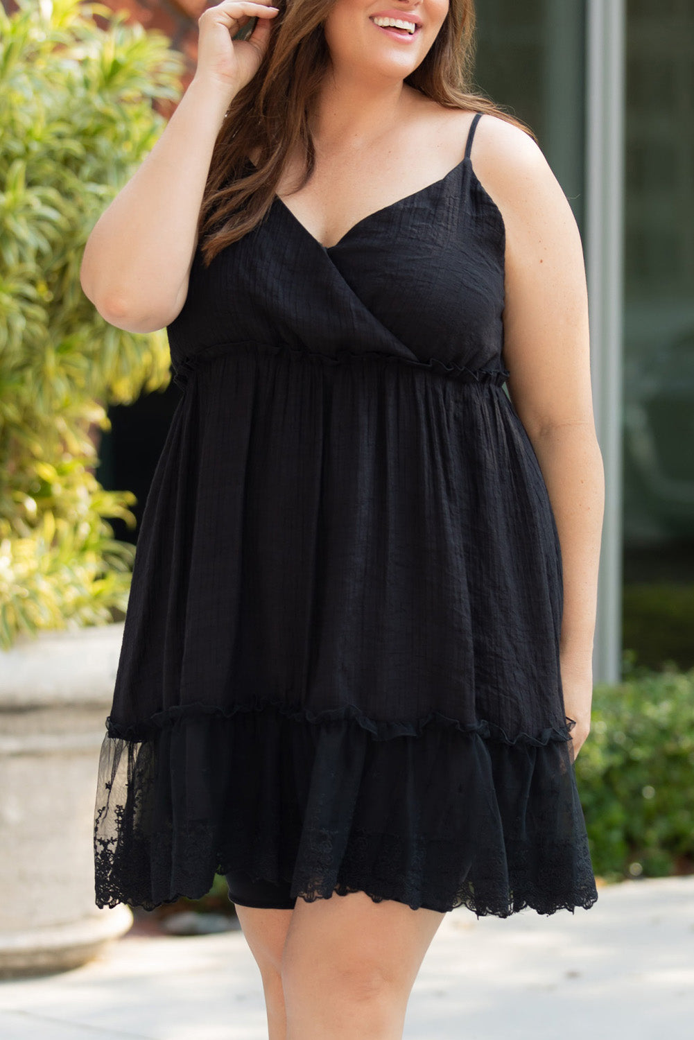 Black Lace Ruffle Hem Plus Size Flared Sundress