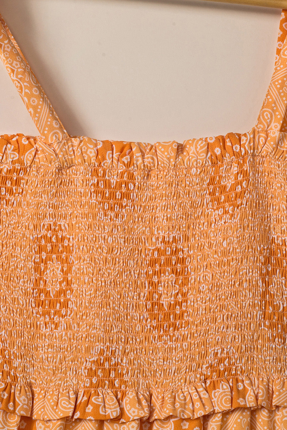 Orange Boho Floral Print Lace-up Straps Tiered Smocked Maxi Dress