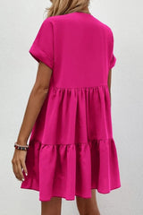 Rose Fresh and sweet V-neck solid color large swing casual skirt dress