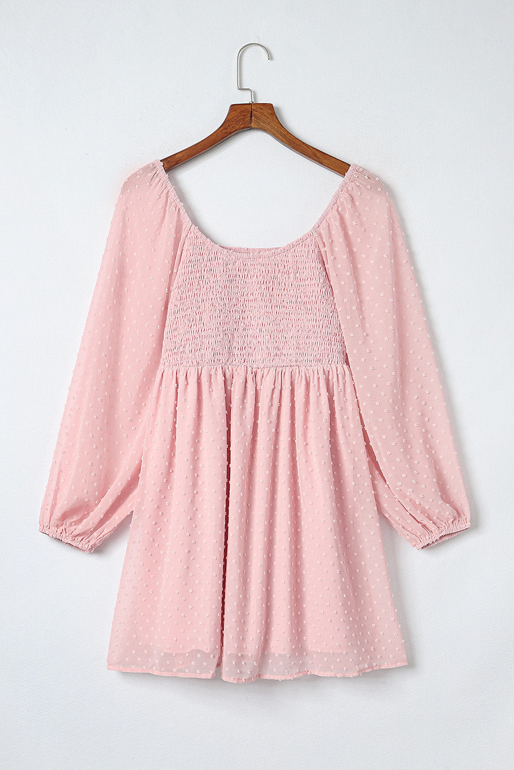 Pink Swiss Dot Smocked Puff Sleeve Mini Dress