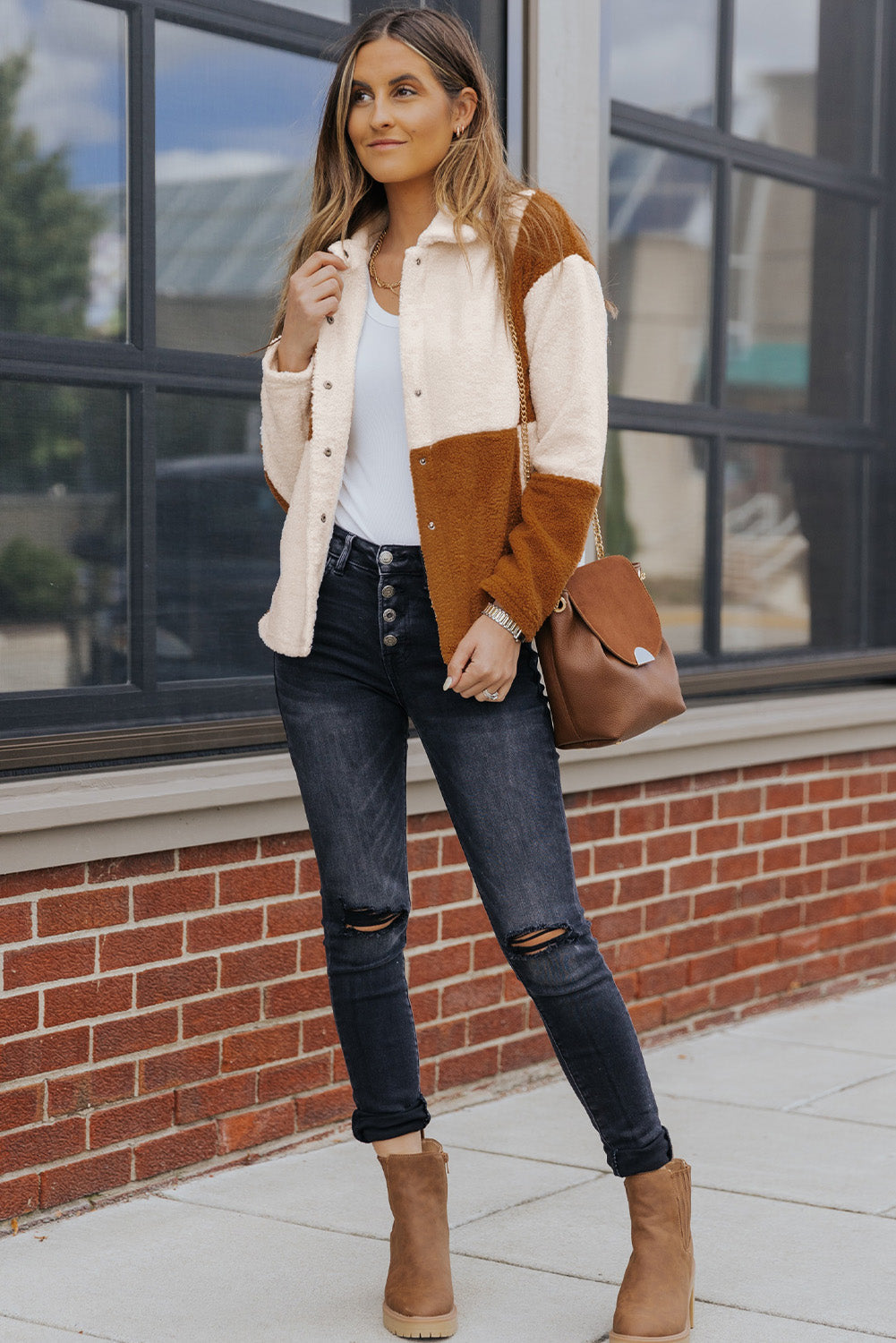 Black Colorblock Checkered Sherpa Jacket